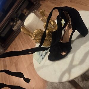 Herstyle Black Heels with Ankle Straps